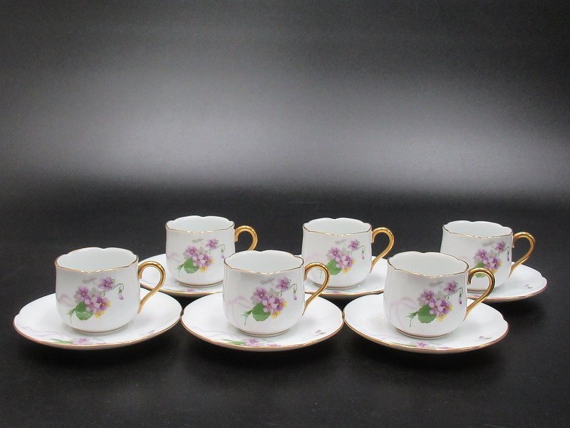 D1262 大倉(cāng)陶?qǐng)@ スミレ デミタス カップ＆ソーサー 6客