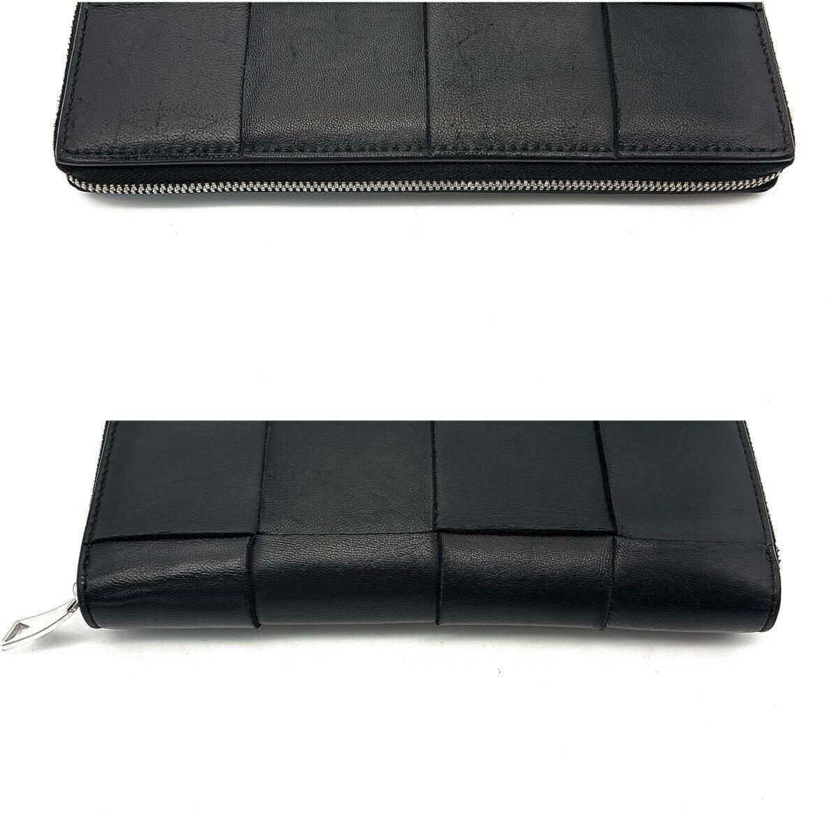 現(xiàn)行◆極美品◆BOTTEGA VENETA ボッテガヴェネタ 長財布 ロングウォレット カセット イントレチャート ラウンドファスナー ブラック メンズ