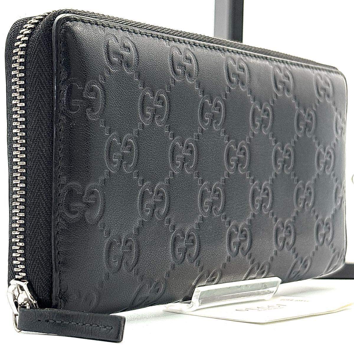 未使用級(jí)◆GUCCI グッチ 長(zhǎng)財(cái)布 ロングウォレット GGスプリーム シマ インターロッキング ラウンドファスナー ブラック メンズ