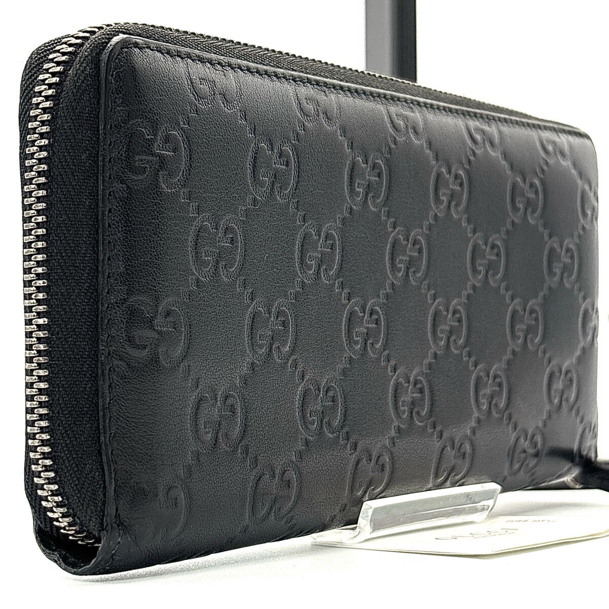 未使用級(jí)◆GUCCI グッチ 長(zhǎng)財(cái)布 ロングウォレット GGスプリーム シマ インターロッキング ラウンドファスナー ブラック メンズ