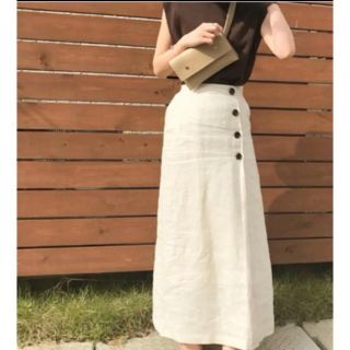 ∞ slobe iena イエナスローブ 麻 ボタン タイト スカート 36 ナチュラル　ホワイト系　ロング　リネン　∞
