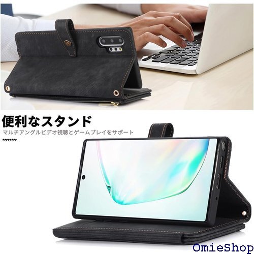 Galaxy note 10 plus 対応 スマホケ 収納 スタンド機能 耐衝撃 レディース メンズ ブラック 1441