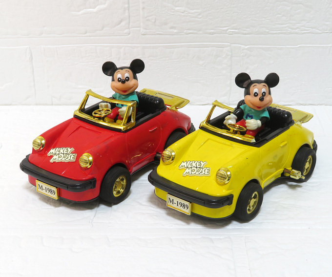[ игрушка б/у б/у товар товар ] подлинная вещь : Vintage : Masudaya : Disney Mickey Mouse zen мой пробег жестяная пластина. Porsche 2 шт. комплект : недостача иметь 