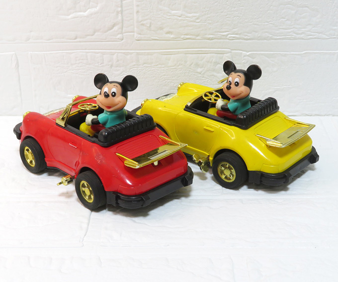[ игрушка б/у б/у товар товар ] подлинная вещь : Vintage : Masudaya : Disney Mickey Mouse zen мой пробег жестяная пластина. Porsche 2 шт. комплект : недостача иметь 