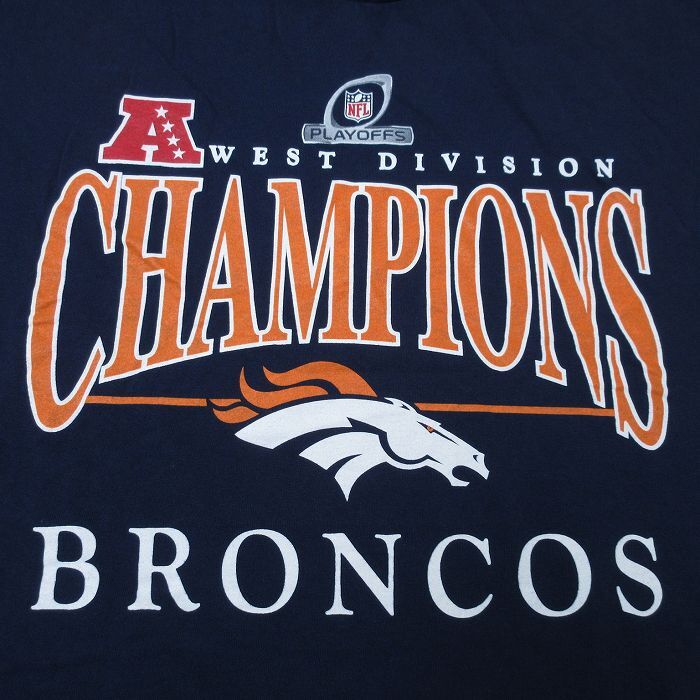 XL/古著 半袖 Tシャツ メンズ NFL デンバーブロンコス 大きいサイズ コットン クルーネック 紺 ネイビー アメフト スーパーボウル 25may23