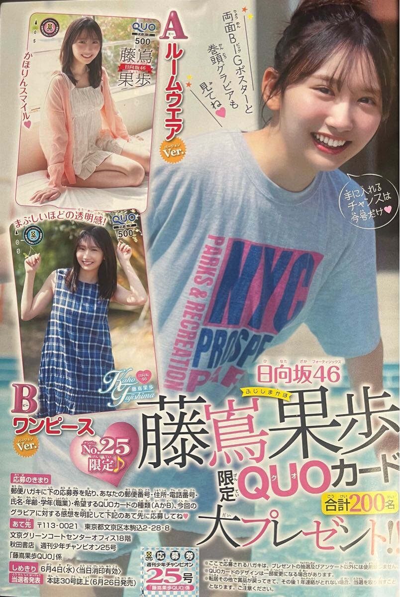 藤嶌果歩 日向坂46 直筆サイン入りチェキ応募券 2枚 抽プレ