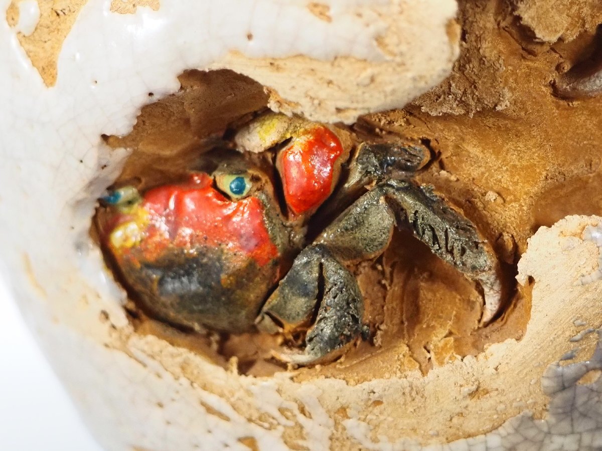 【治】伊予松山『水月庵』作　天神蟹彫急須☆茶注 茶瓶 茶道具 (検索:佐々木二六 玉井楽山 二六焼 中川鷺腳) 本物保証 RY073