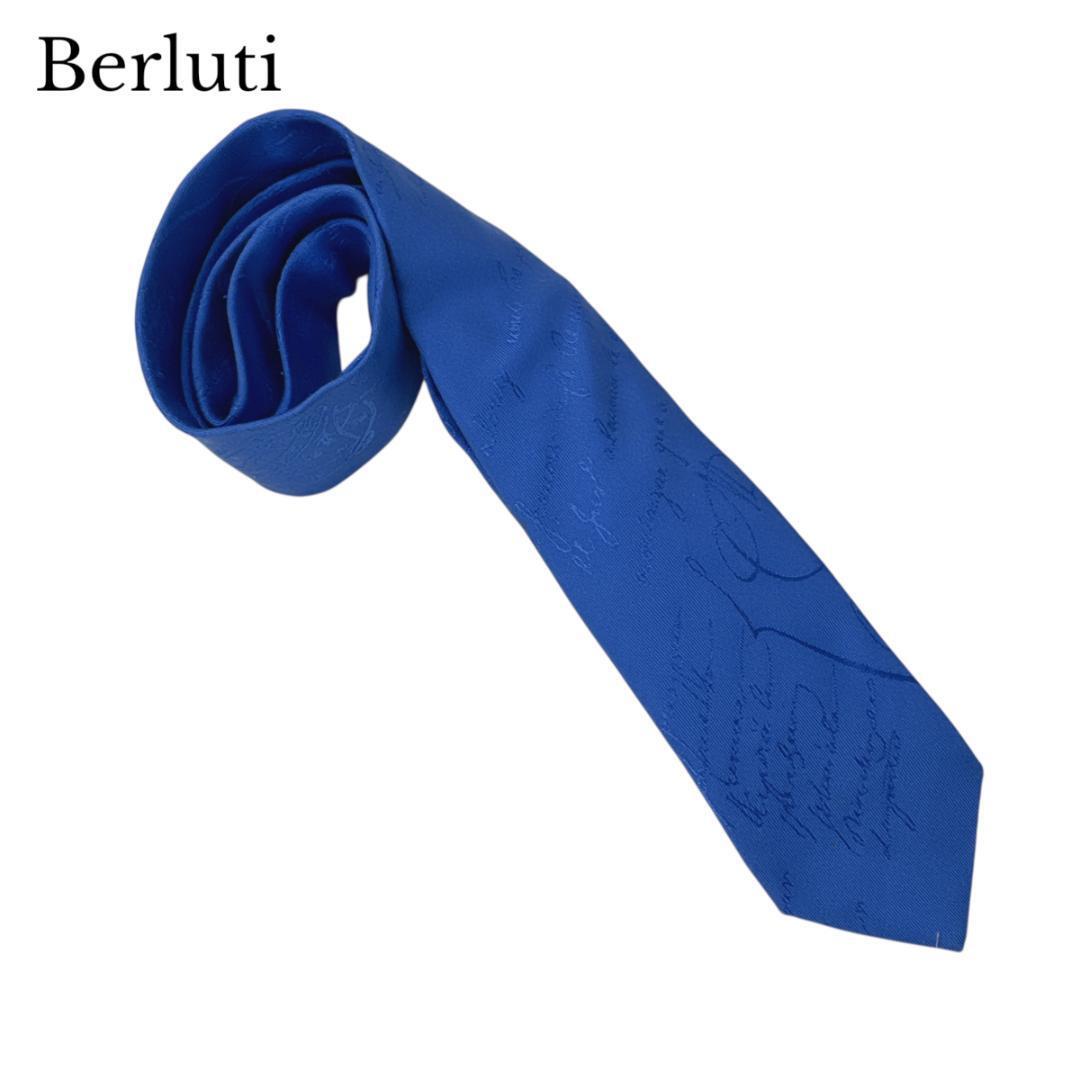Berluti ベルルッティ ネクタイ カリグラフィCaligraphy ブルー Berluti ベルルッティ ネクタイ カリグラフィCaligraphy ブルー