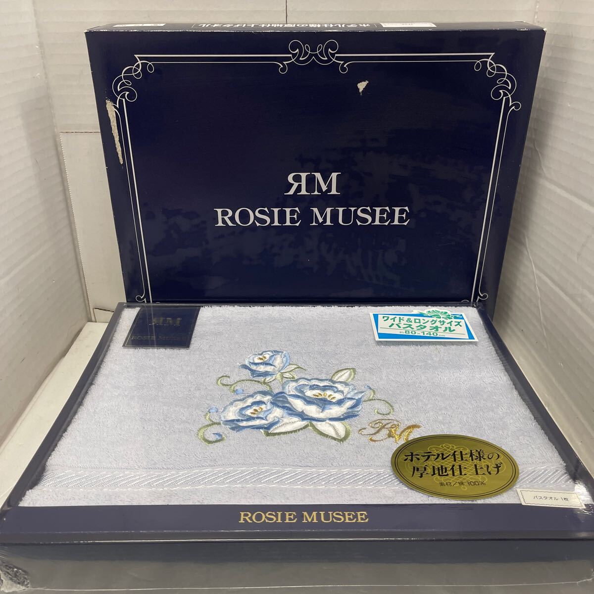 * ROSIE MUSEE отель specification плотная ткань отделка полотенце широкий & длинный размер банное полотенце 1 листов 80×140cm голубой хлопок 100 цветочный принт не использовался товар *