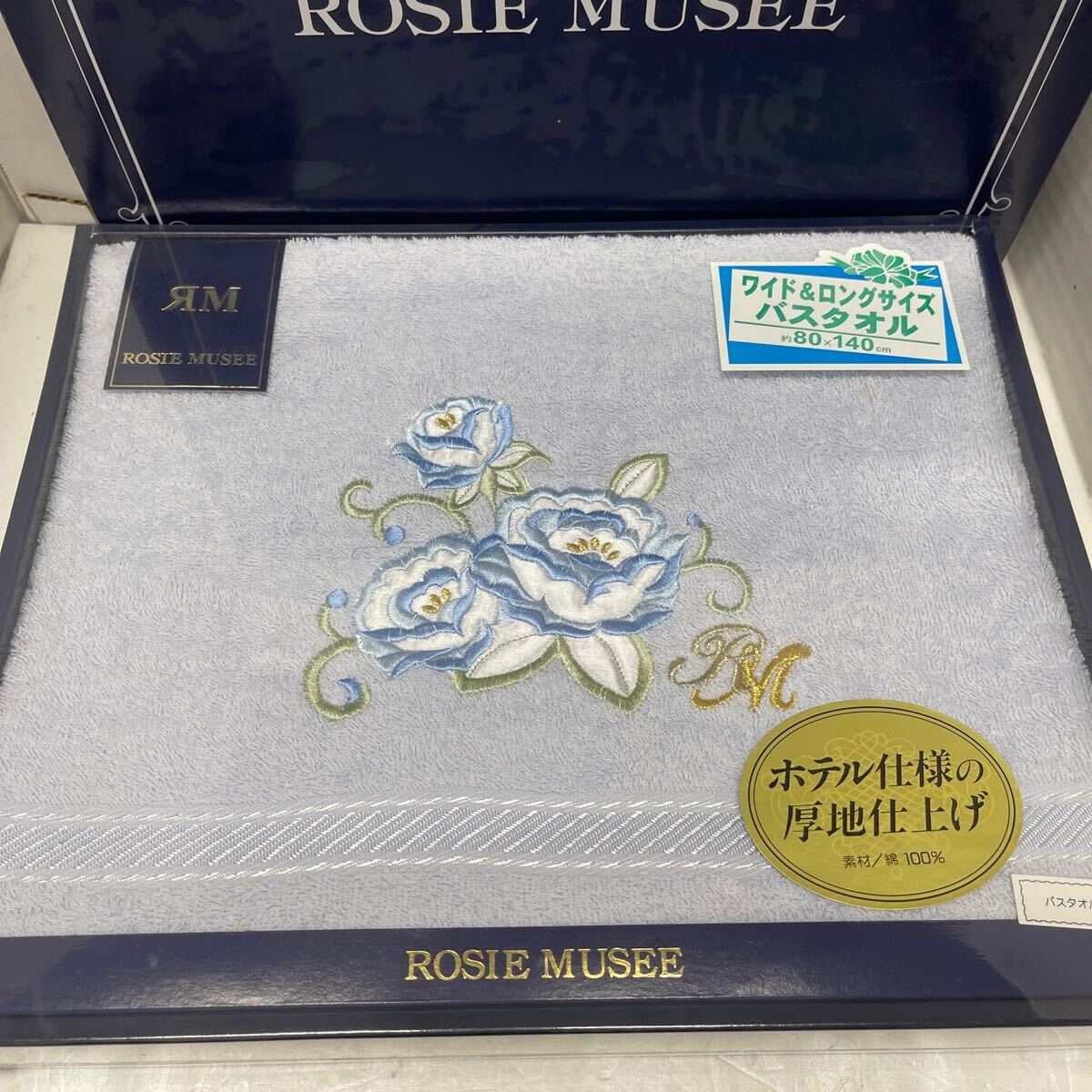 * ROSIE MUSEE отель specification плотная ткань отделка полотенце широкий & длинный размер банное полотенце 1 листов 80×140cm голубой хлопок 100 цветочный принт не использовался товар *