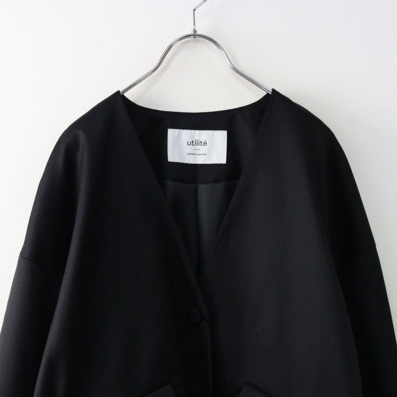 未使用 定価2.7萬 ユティリテ utilite SUPER 100s WOOL ギャバストレッチVネックショートジャケット F/ブラック ウール【2400014429374】