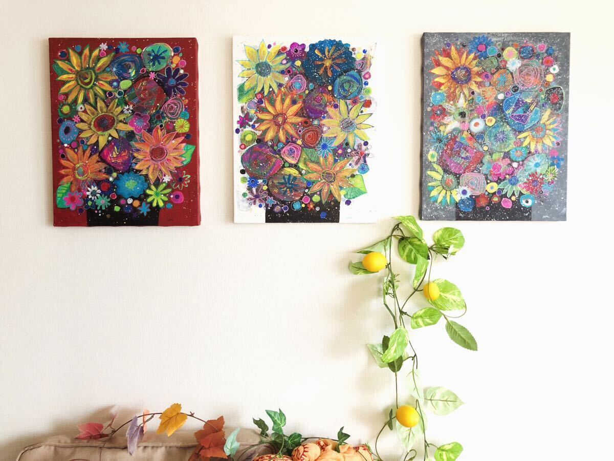 アクリル画 Sunflowers グレー F6号キャンバス アクリル画 Sunflowers グレー F6号キャンバス アクリル画