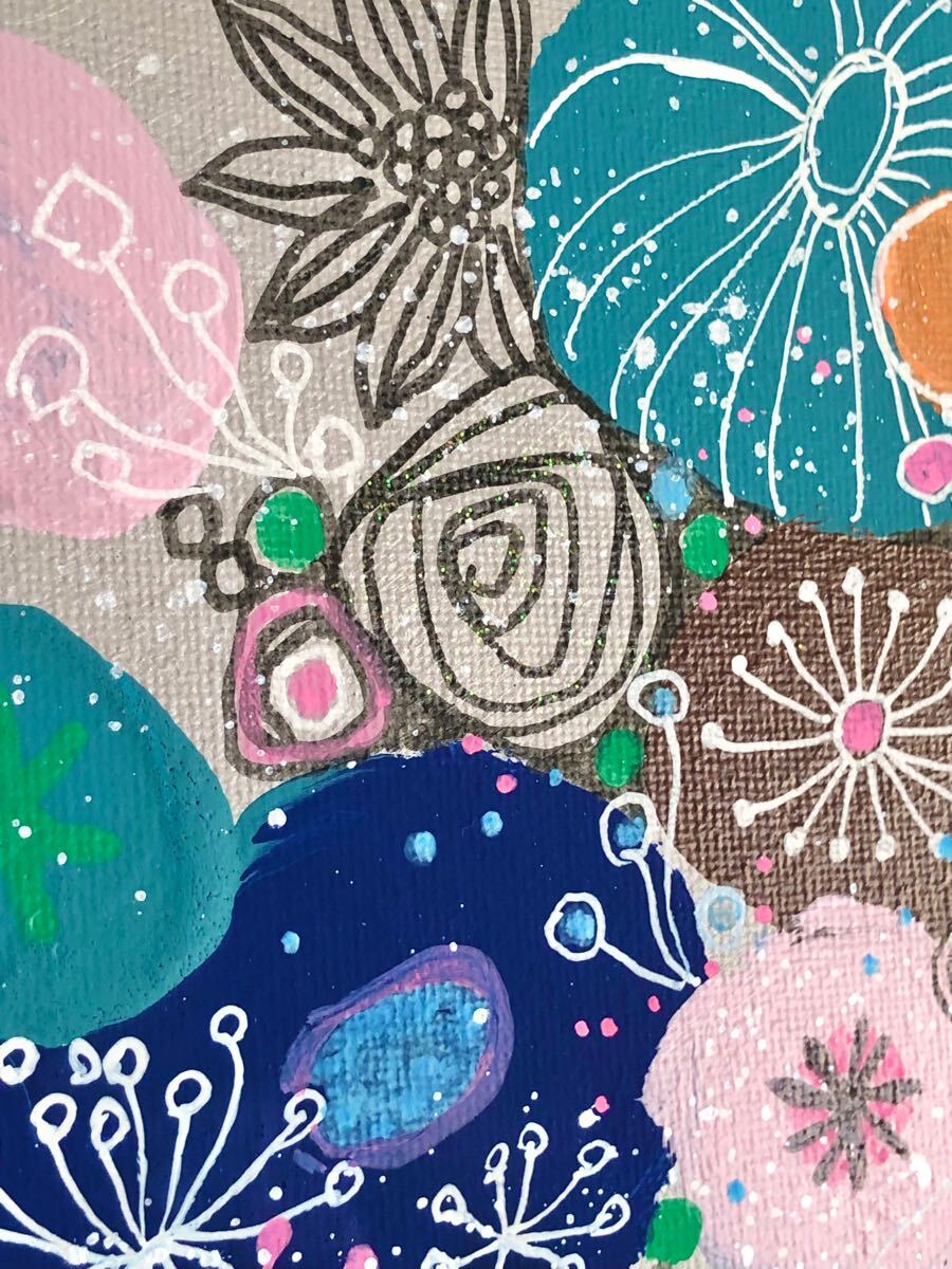 アクリル画 空想遊花*クールシルバーa S0キャンバス 小さなインテリアアート アクリル画 空想遊花 クールシルバーa S0号キャンバス 小さな