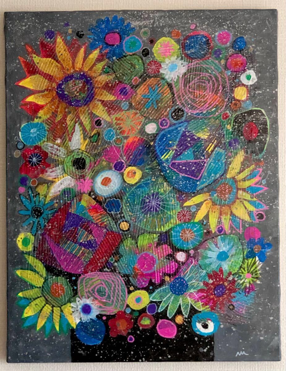 アクリル画 Sunflowers グレー F6号キャンバス アクリル画 Sunflowers グレー F6号キャンバス