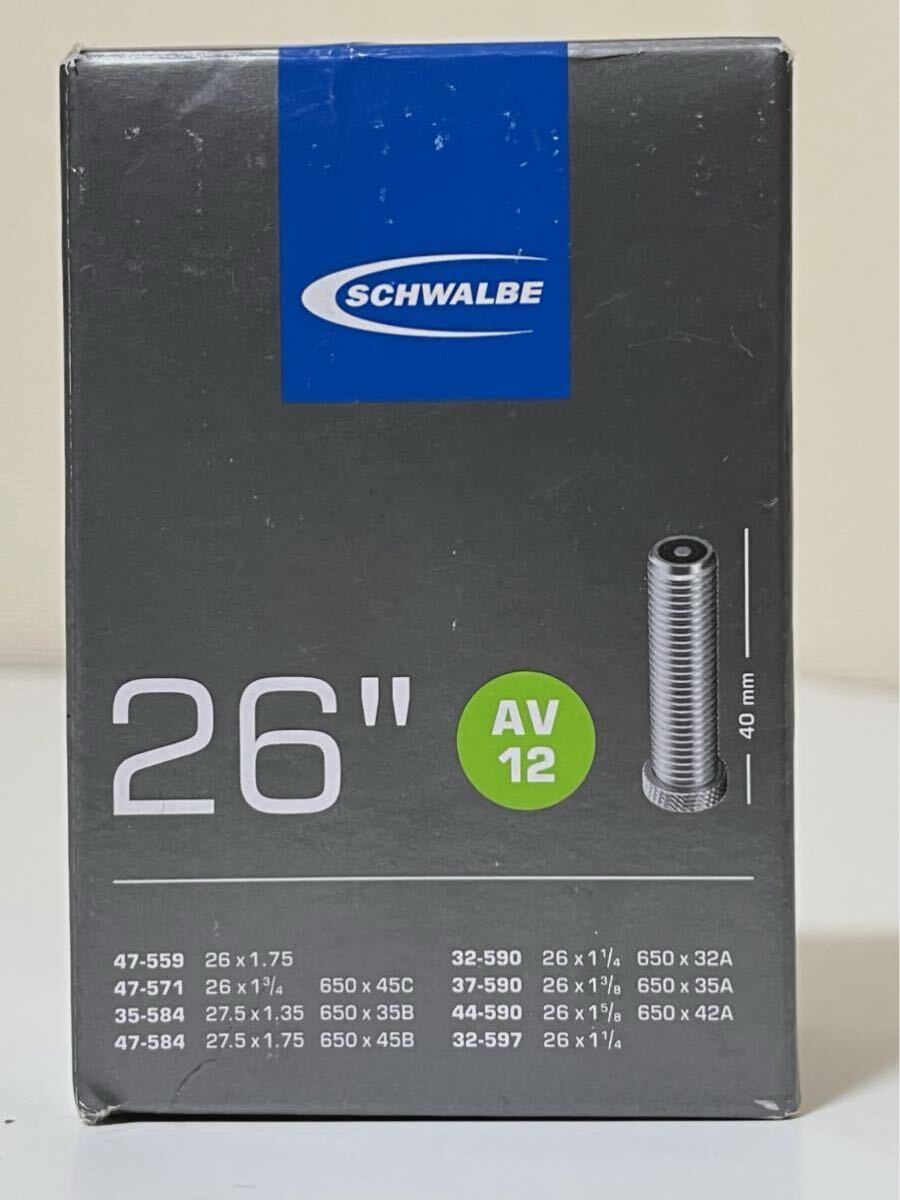 【送料無料】26インチ米式MTB用チューブ Schwalbe AV12 26×1.35-1.75 バルブ長40mm 新品2個セット《650A/B×32-42対応》_画像3