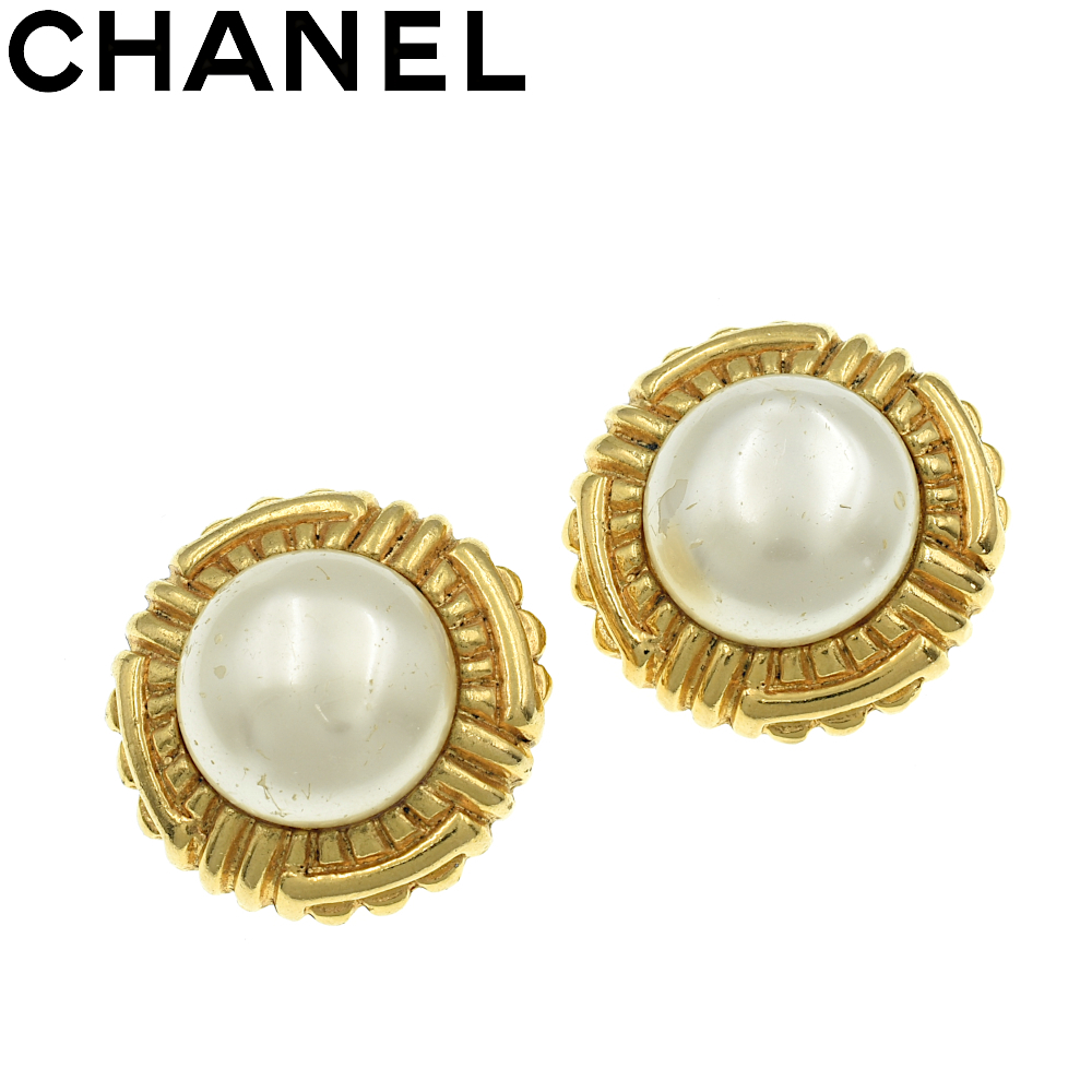 【A02590】CHANEL シャネル フェイクパール ラウンド ヴィンテージ イヤリング ゴールド