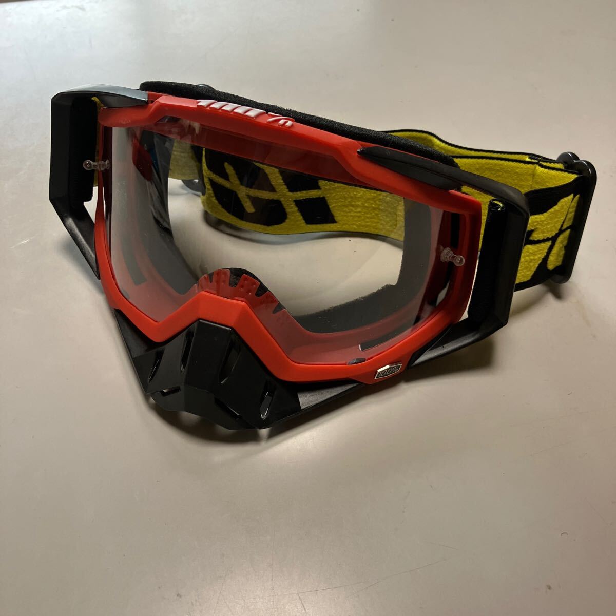 モトクロス オフロード ゴーグル 赤フレーム クリアレンズ