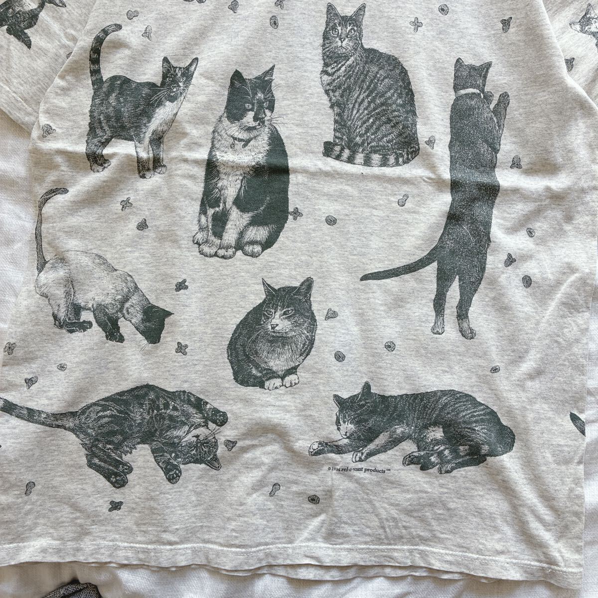 90s USA制 貓 総柄 シングルステッチTシャツ 両面プリント 大判プリント オールオーバープリント AOP CAT XL 