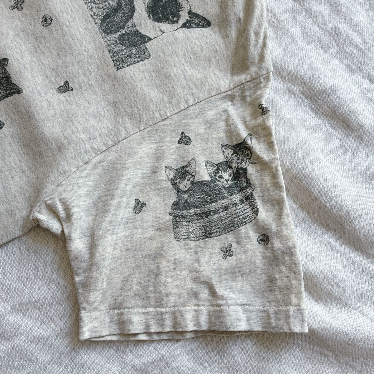 90s USA制 貓 総柄 シングルステッチTシャツ 両面プリント 大判プリント オールオーバープリント AOP CAT XL 