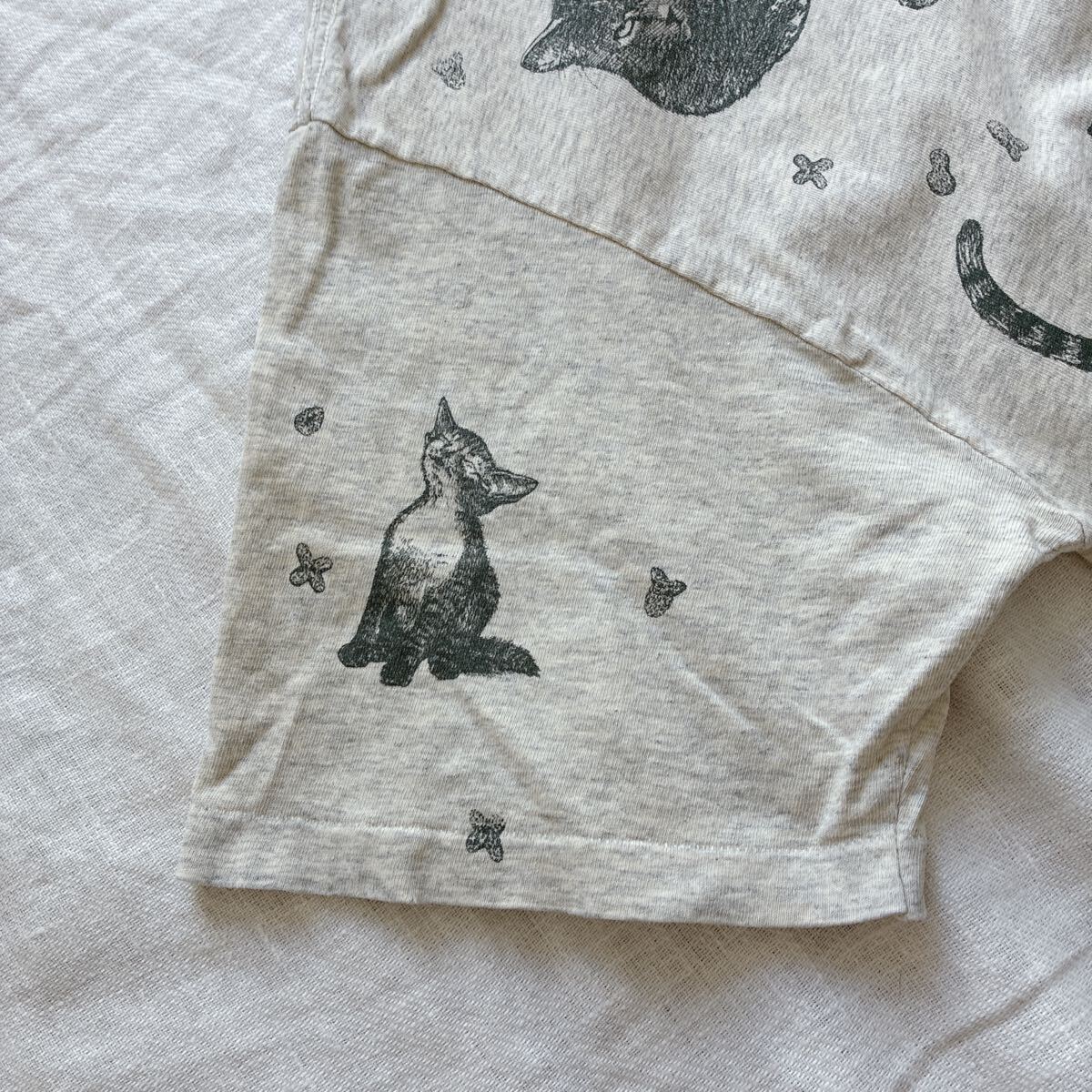 90s USA制 貓 総柄 シングルステッチTシャツ 両面プリント 大判プリント オールオーバープリント AOP CAT XL 