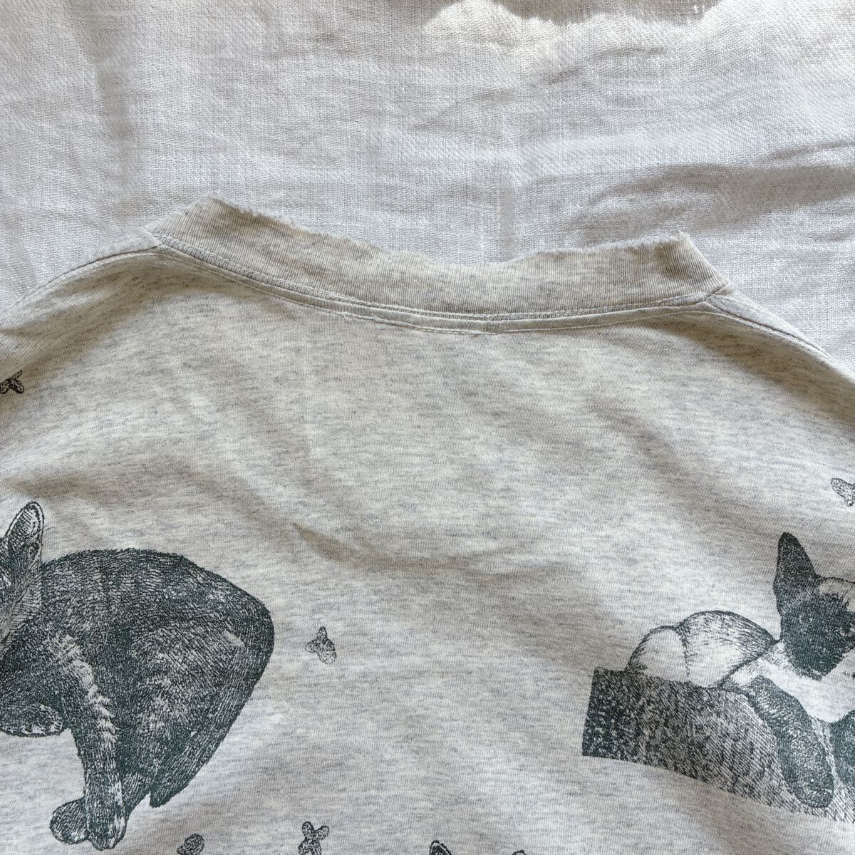 90s USA制 貓 総柄 シングルステッチTシャツ 両面プリント 大判プリント オールオーバープリント AOP CAT XL 