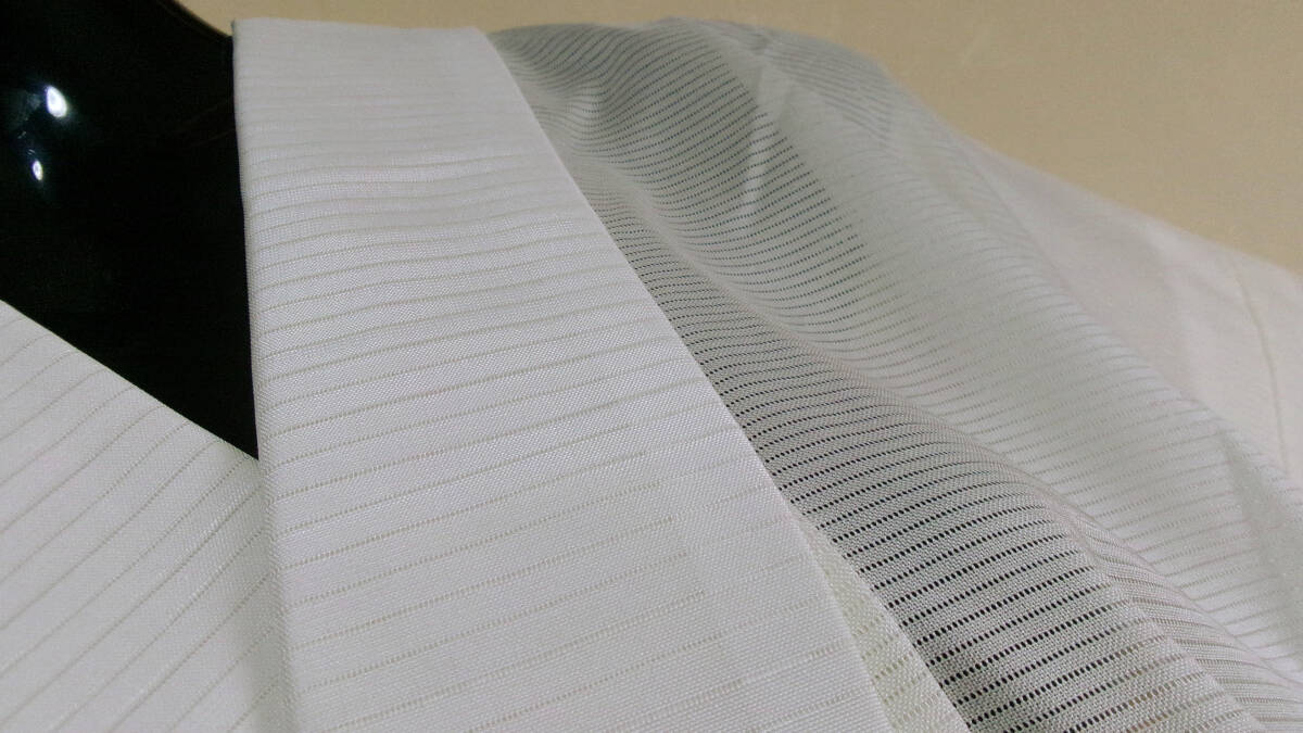 102【夏】未使用品※絽※半衿付き※生成色※無地※正絹※駒絽※単衣袖※単衣※長襦袢 丈125,5 裄64