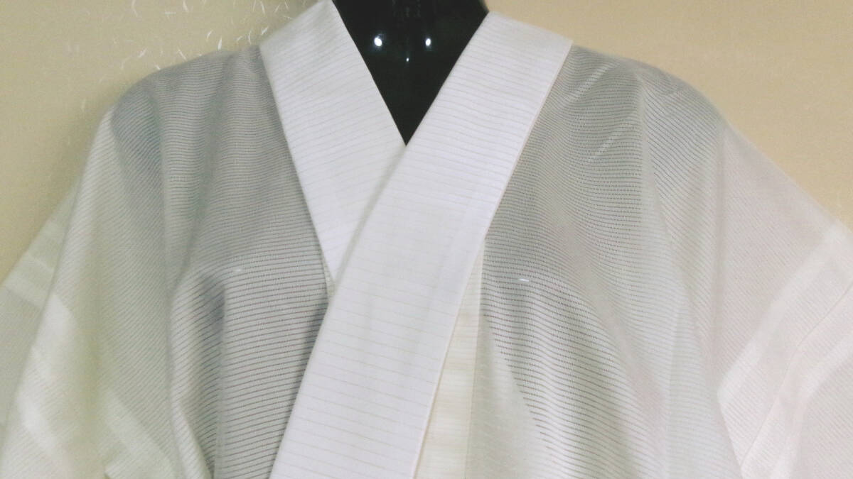 102【夏】未使用品※絽※半衿付き※生成色※無地※正絹※駒絽※単衣袖※単衣※長襦袢 丈125,5 裄64