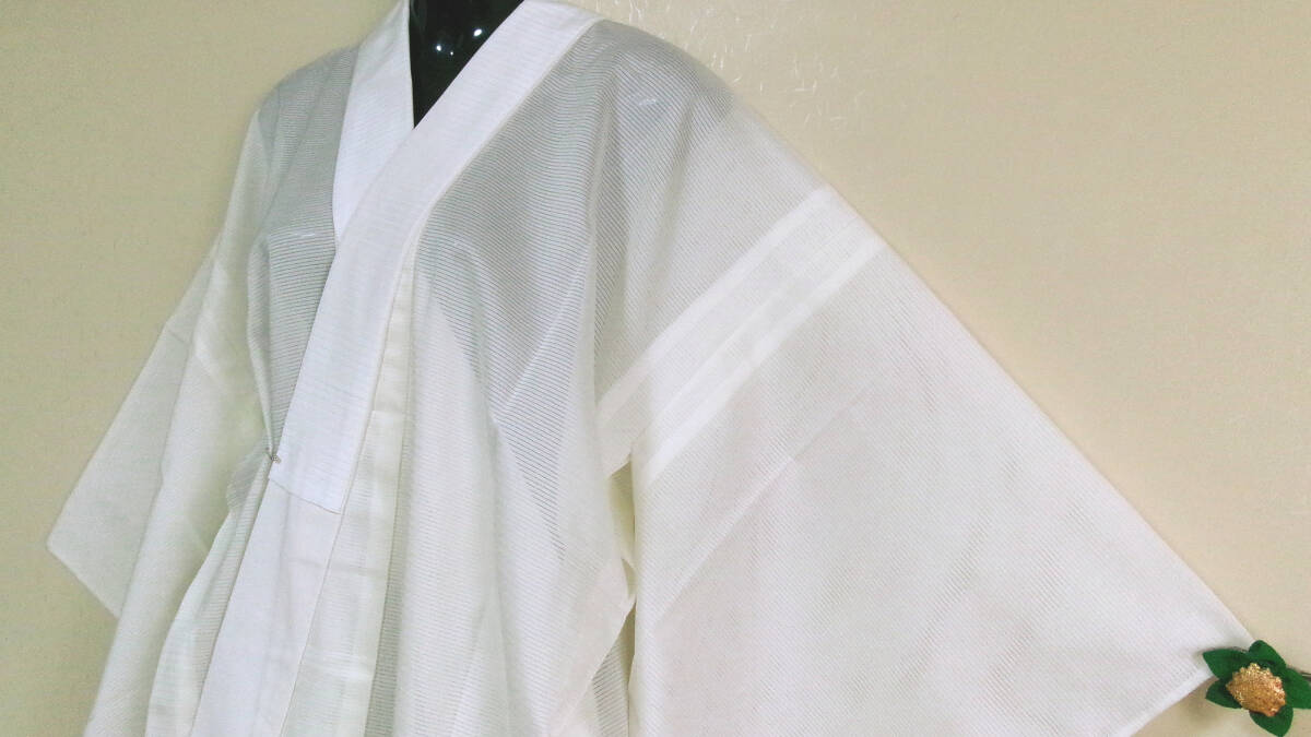 102【夏】未使用品※絽※半衿付き※生成色※無地※正絹※駒絽※単衣袖※単衣※長襦袢 丈125,5 裄64