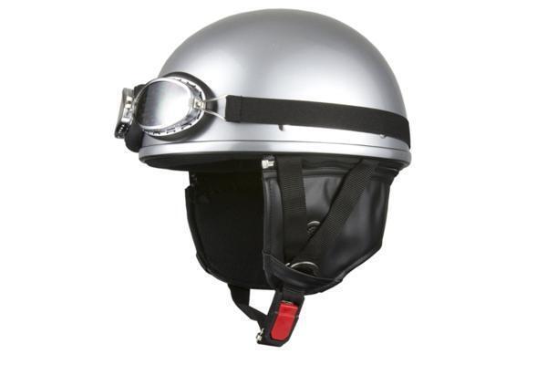 ヘルメット ビンテージ ゴーグル付 シルバー KC-012E 半キャップ SG規(guī)格適合適合 PSCマーク取得 バイクパーツセンター