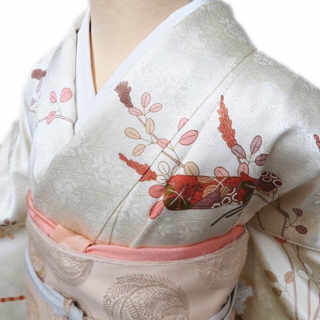 訪問着 着物 中古 正絹 袷 フォーマル 金駒刺繍 萩に楽器の図 女郎花色 多色 金 身丈162cm 裄68cm M きもの北條 A1187-4_画像2