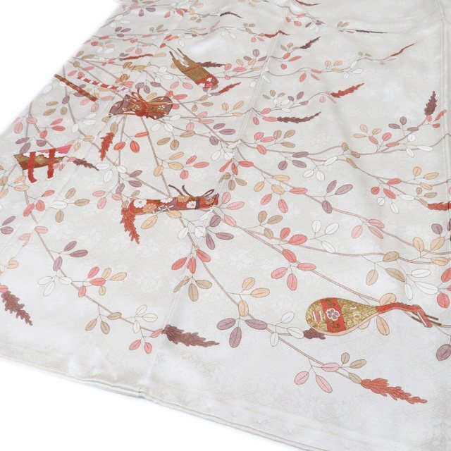 訪問着 着物 中古 正絹 袷 フォーマル 金駒刺繍 萩に楽器の図 女郎花色 多色 金 身丈162cm 裄68cm M きもの北條 A1187-4_画像5