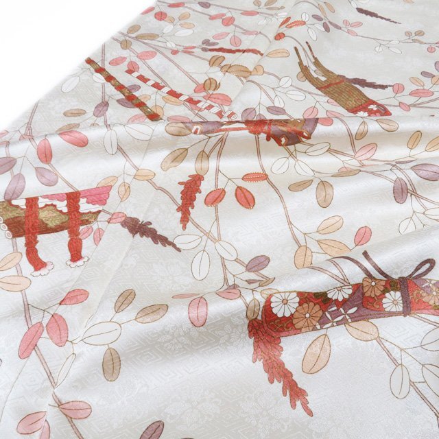 訪問着 着物 中古 正絹 袷 フォーマル 金駒刺繍 萩に楽器の図 女郎花色 多色 金 身丈162cm 裄68cm M きもの北條 A1187-4_画像7