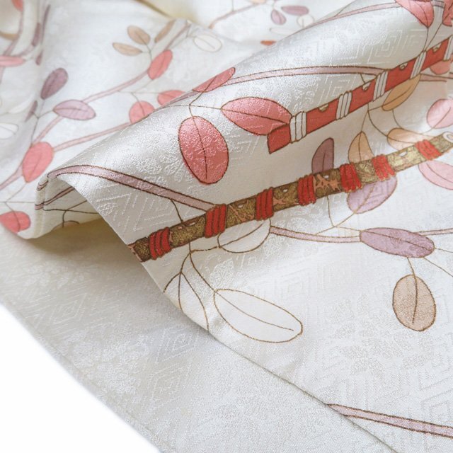 訪問着 着物 中古 正絹 袷 フォーマル 金駒刺繍 萩に楽器の図 女郎花色 多色 金 身丈162cm 裄68cm M きもの北條 A1187-4_画像10