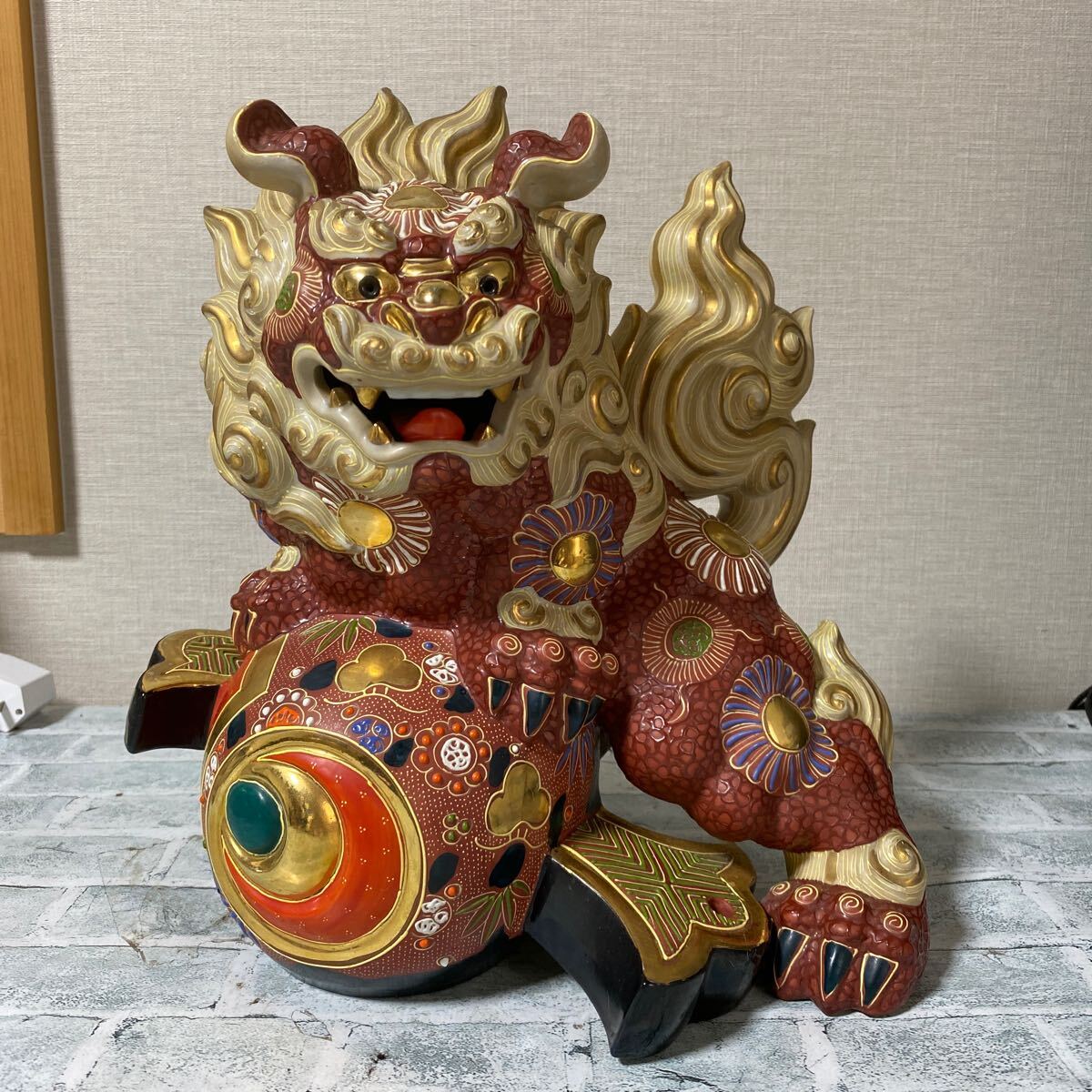 18）九谷焼 獅子 陶器 置物 現状品(九谷)｜売買された
