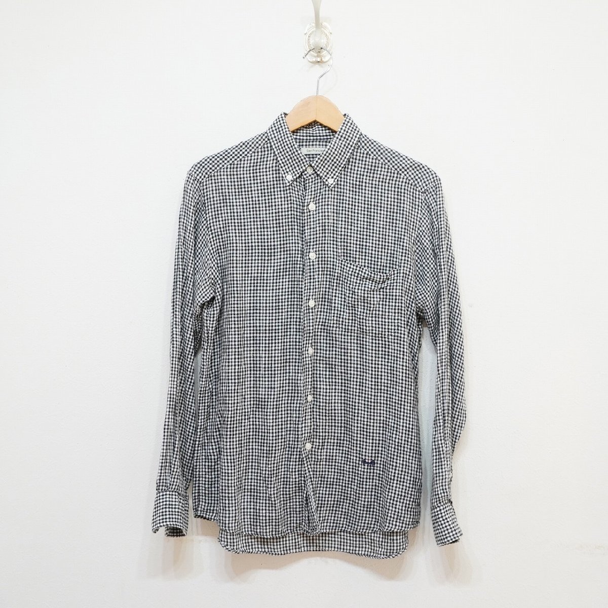 San Francisco (M) 日本製 ボタンダウンシャツ チェック 麻100% サンフランシスコ 聖林公司 J5-117  _画像1
