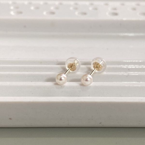 K18YG 一粒パールピアス あこや真珠 ベビーパール 3.5-4mm 18金 イエローゴールド 和珠 國産 本真珠 スタッドピアス 新品未使用