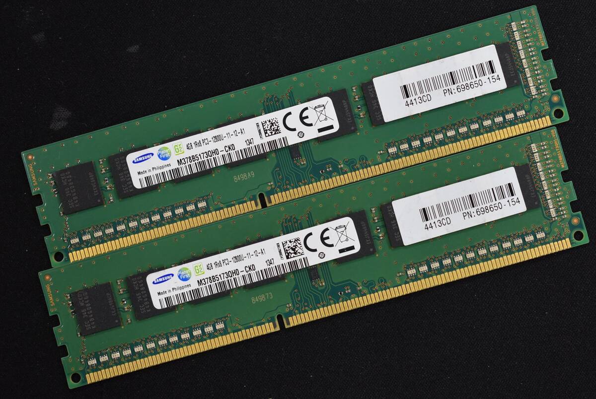 4GB 2枚組 (合計 8GB) PC3-12800 PC3-12800U DDR3-1600 240pin non-ECC UDIMM 1Rx8 (片面実裝) デスクトップPC用 Samsung (管:SA6298