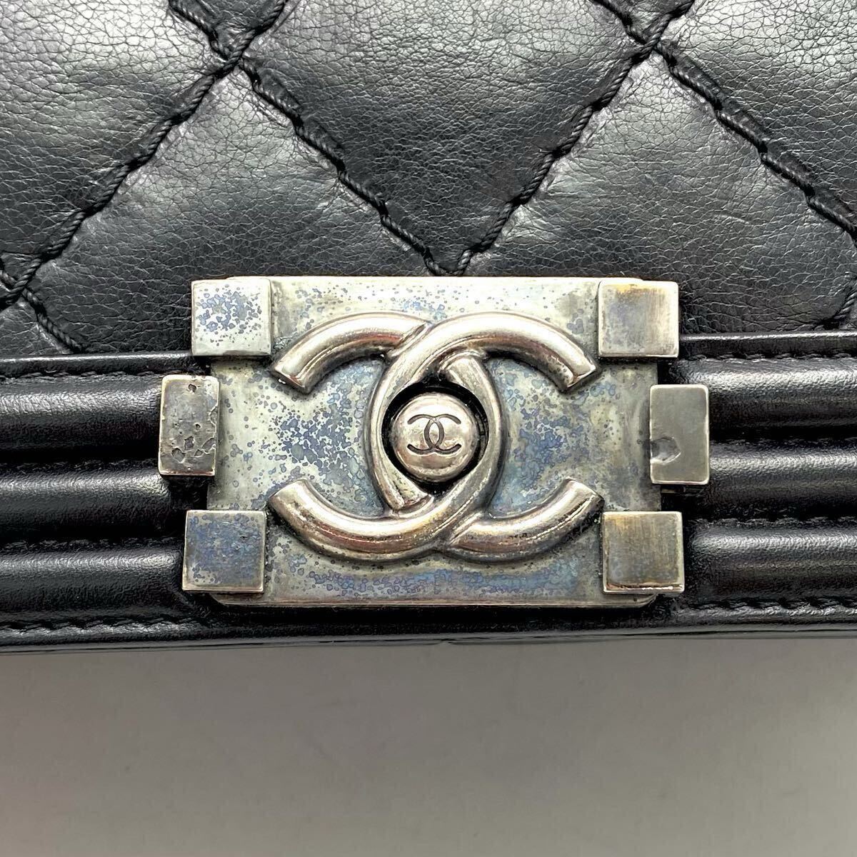 1円 良品 CHANEL ボーイシャネル マトラッセ ココマーク レザー チェーン ハンド ショルダー バッグ eH04107H