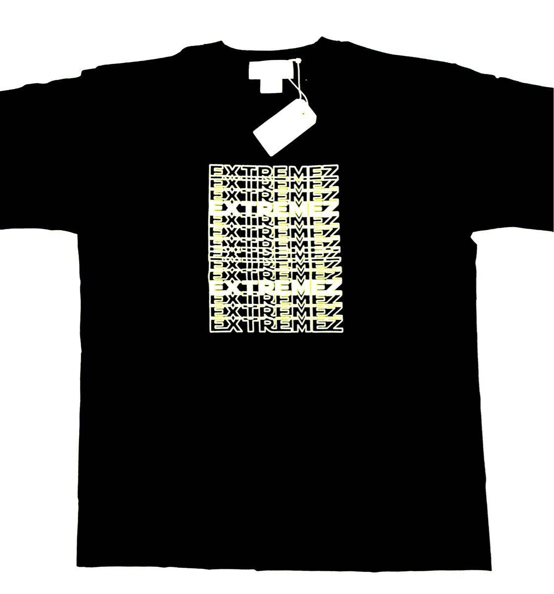 (送料無料)新品未使用品 EXTREMEZエクストリームズ コットン100%ロゴ半袖Tシャツ カットソー☆色ブラック☆サイズXL 着丈約76㎝身幅 約59㎝