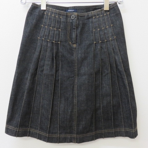 YSS5730★BURBERRY LONDON/バーバリー ロンドン デニムプリーツスカート ノバチェック ストレッチ ひざ丈 サイズ40 黒★A