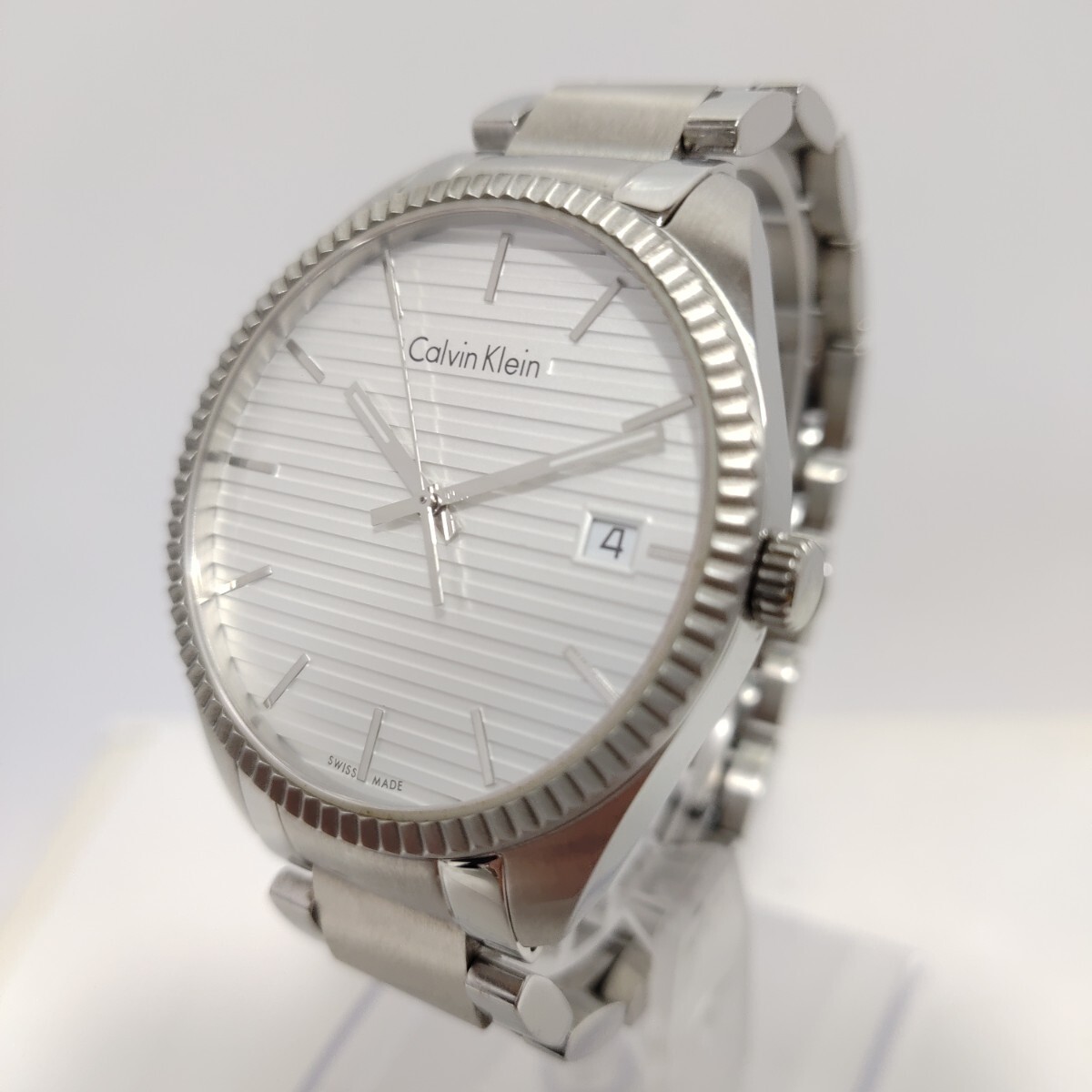 美品 Calvin Klein カルバンクライン K5R311 デイト クォーツ ホワイト文字盤／電池新品☆１円～