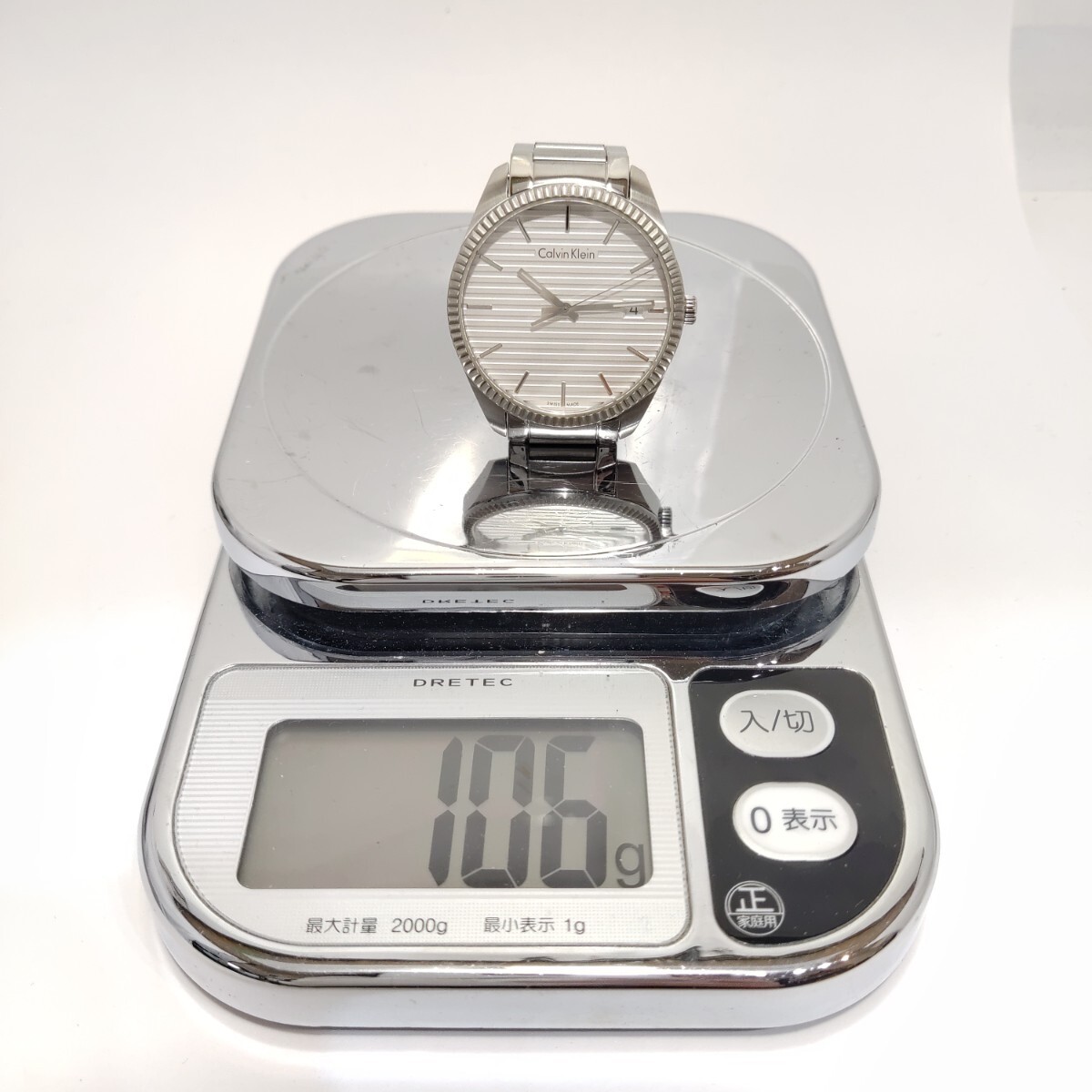 美品 Calvin Klein カルバンクライン K5R311 デイト クォーツ ホワイト文字盤／電池新品☆１円～