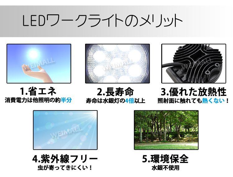 LED作業(yè)燈 24V 12V ワークライト LED 27W 省エネ 広角 防水 長壽命 放熱性 作業(yè)燈 外燈 荷臺用照明 常夜燈 集魚燈 LED投光器 新品未 使用
