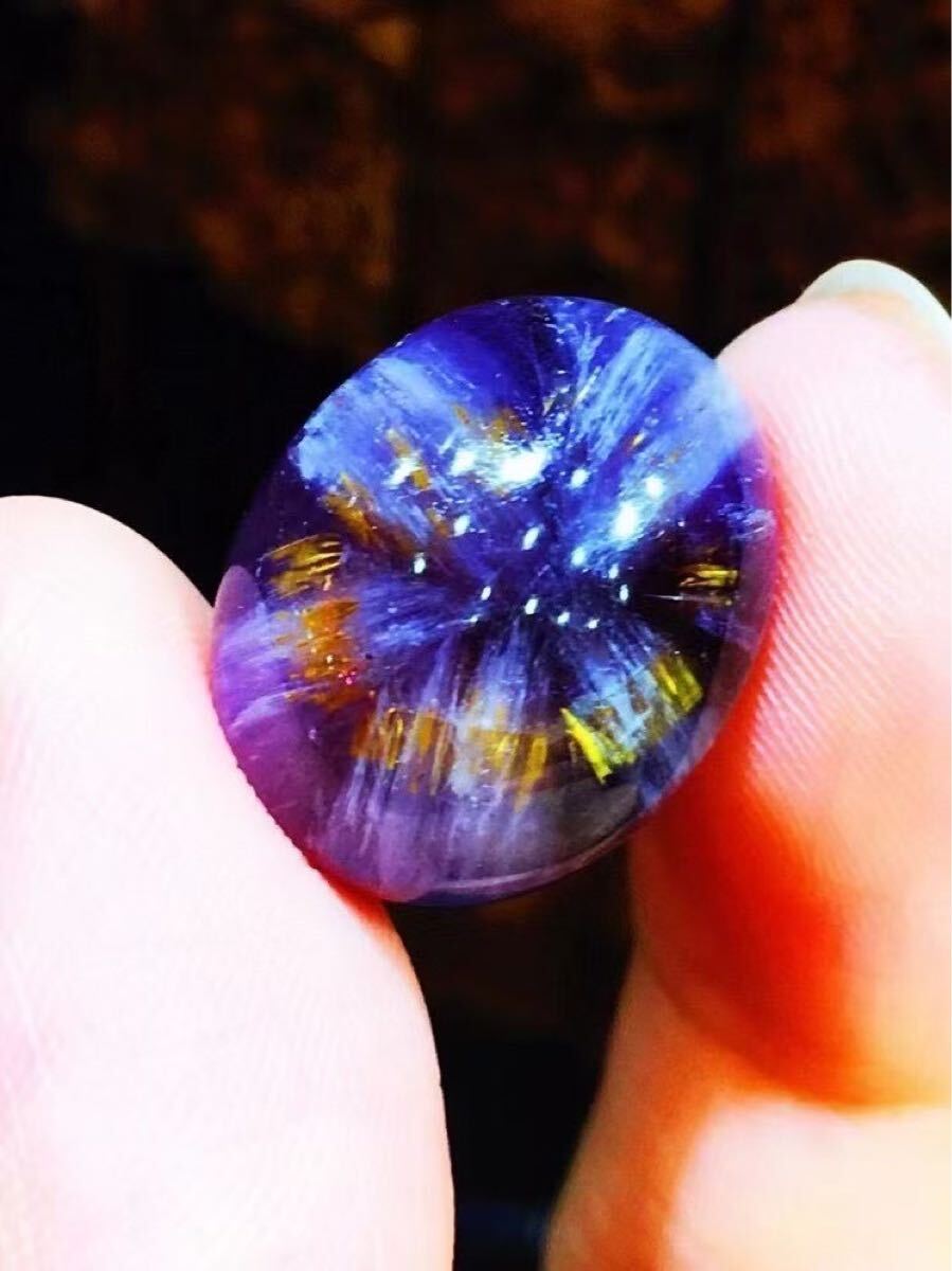 ～【天然 】カコクセナイト イン アメジスト ルース 17.8x14.5x9.4mm