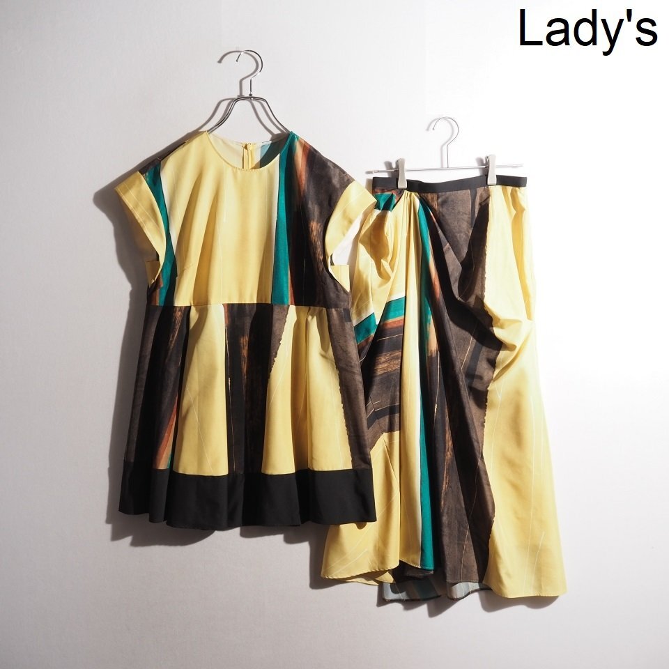P9993P　▼ADORE アドーア▼　25SS ペインティングストライププリント ブラウス スカート セットアップ マルチカラー 38/36 春夏 rb mks