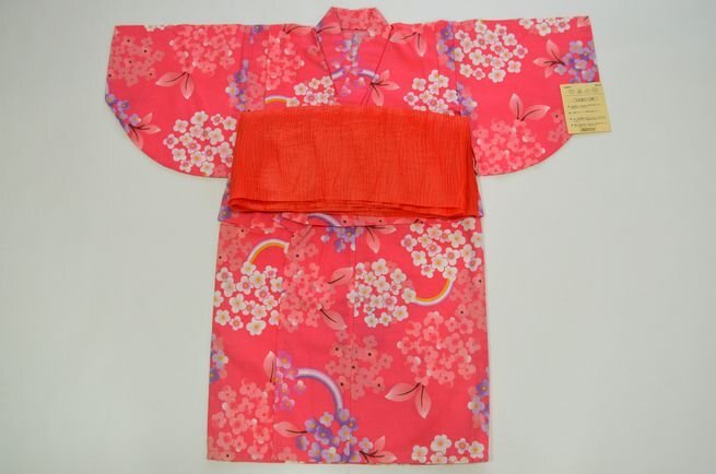 子ども お子様用 浴衣 女の子　仕立て上がり プレタ 女児 ゆかた　可愛い 小桜 ピンク　90サイズ（90～100ｃｍ） kodomoyukata-011