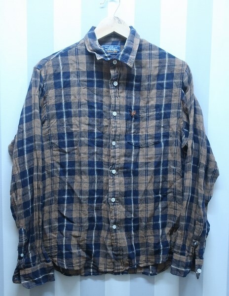 2-1280B/AVIREX コットン リネン チェックシャツ アヴィレックス