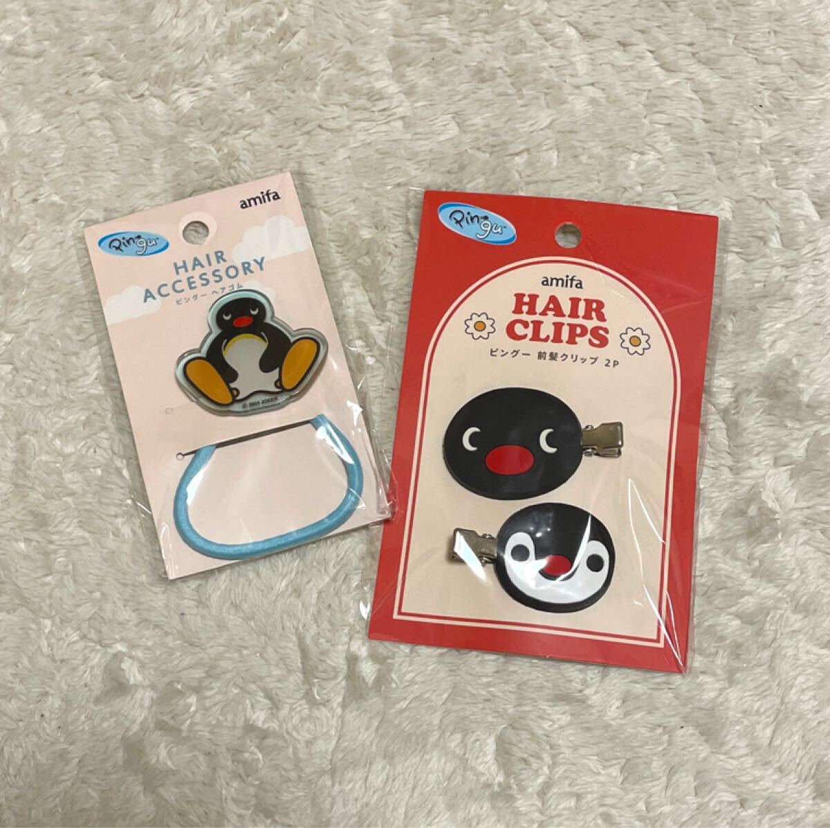 送料無料★ピングーPINGU★前髪クリップ&ヘアゴムセット★アミファamifa★ピングー&ピンガ★ダイカットクレイキャラヘアアクセ髪留めキッズ_画像1