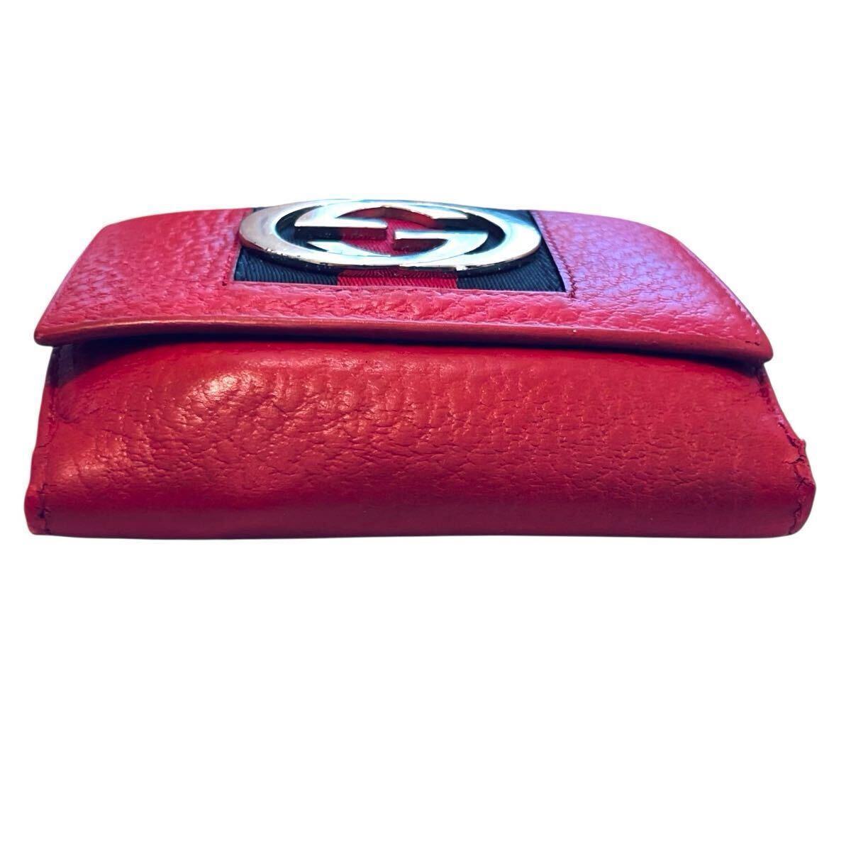 グッチ 折り財布 シェリーライン インターロッキング レザー ロゴ金具 レッド グッチ GUCCI 二つ折り 折り財布 シェリーライン インター