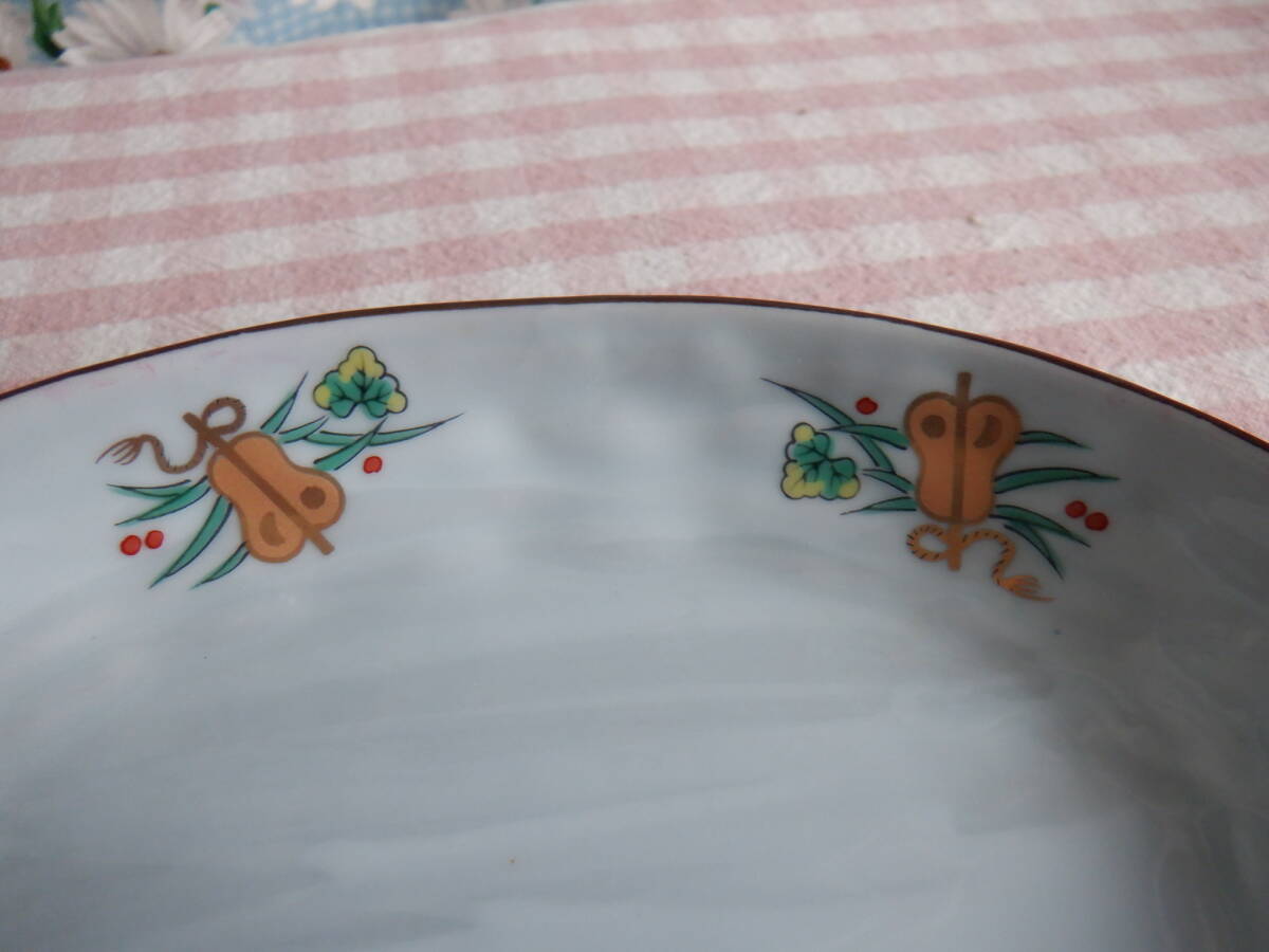 E6『金色の軍配の絵柄 楕円形の小皿~5枚セット 陶磁器 和食器』~箱なし 長期保管品 その1_画像6